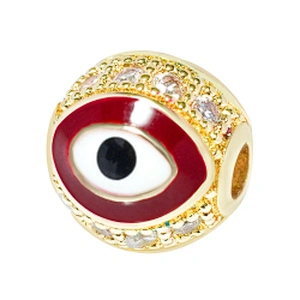 Fashion Design 10mm Eye Shape Beads Jewelry Making Gold Plated  Bracelet  DIY A Row Of Zircons Round Beads Epoxy Spacer