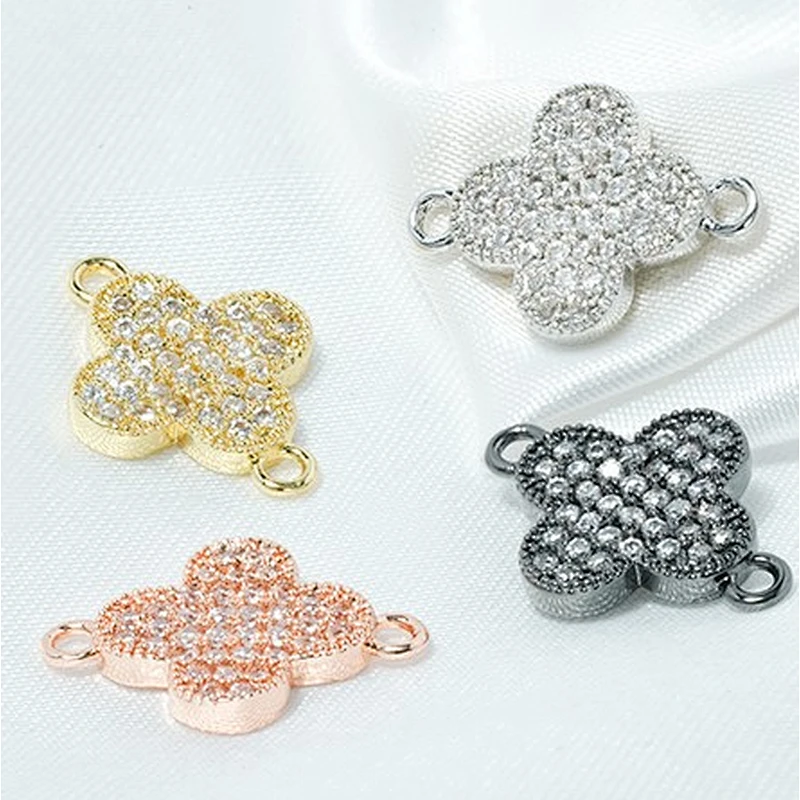 cz flower charm connector jewelry connectors for jewelry making 14k gold accessories connector charms for bracelets bulk jewelry
