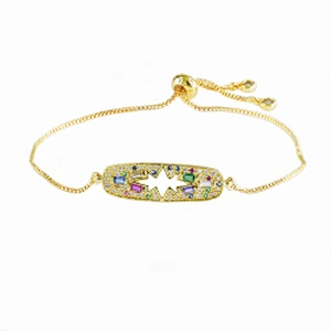 micro paved cz charm bracelet women adjustable chain brass bracelet accessories women wholesale ladies gold-plated bracelets diy