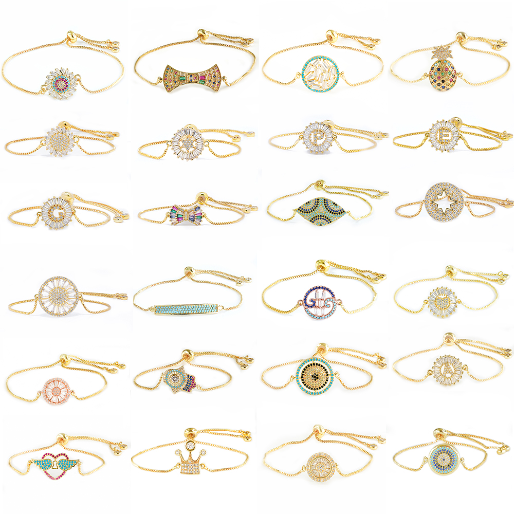 micro paved cz charm bracelet women adjustable chain brass bracelet accessories women wholesale ladies gold-plated bracelets diy