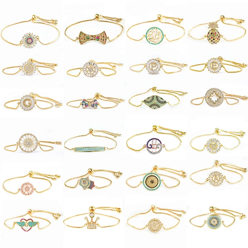 micro paved cz charm bracelet women adjustable chain brass bracelet accessories women wholesale ladies gold-plated bracelets diy