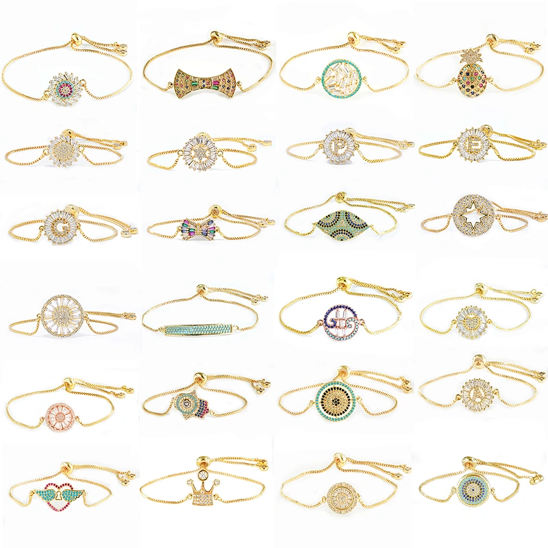micro paved cz charm bracelet women adjustable chain brass bracelet accessories women wholesale ladies gold-plated bracelets diy