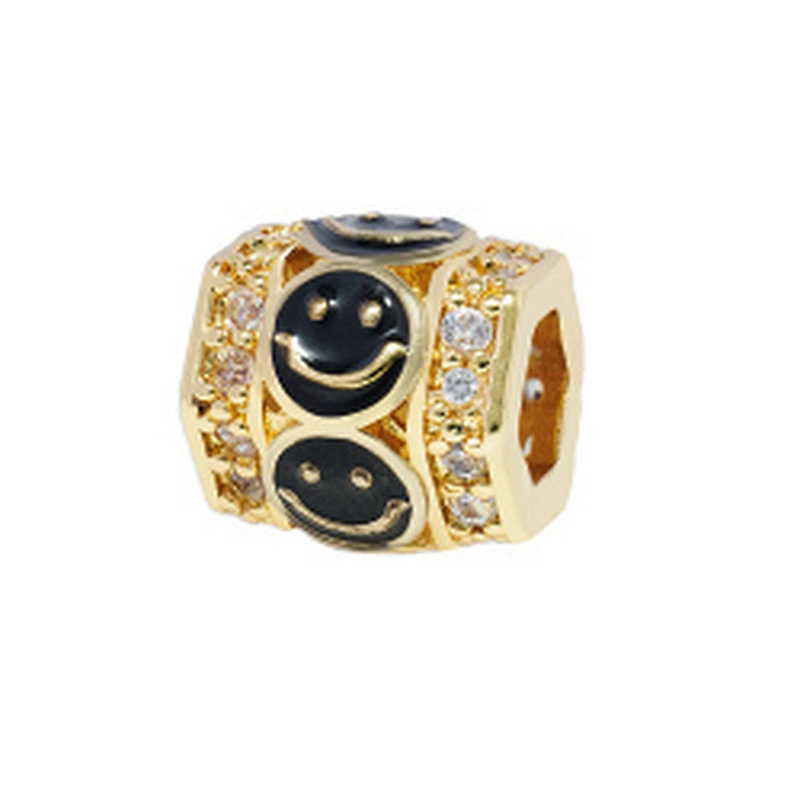 Fashion Design 9.5mm Smiling Face  Brass Zircon Beads Jewelry Making Gold Plated  Bracelet  DIY Cylindrical  Beads Epoxy Spacer