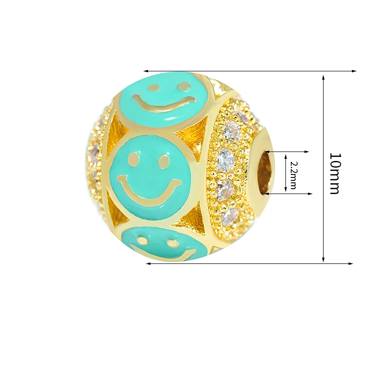 Fashion Design 10mm Smiling Face  Brass Zircon Beads Jewelry Making Gold Plated  Bracelet  DIY Round Beads Epoxy Spacer
