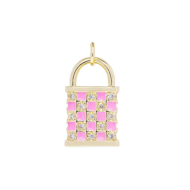 Beautiful Lock Pendants Bracelet Necklace Pendant Charms DIY Bracelet Making Jewelry CZ Checkered Lock Pendants Charms
