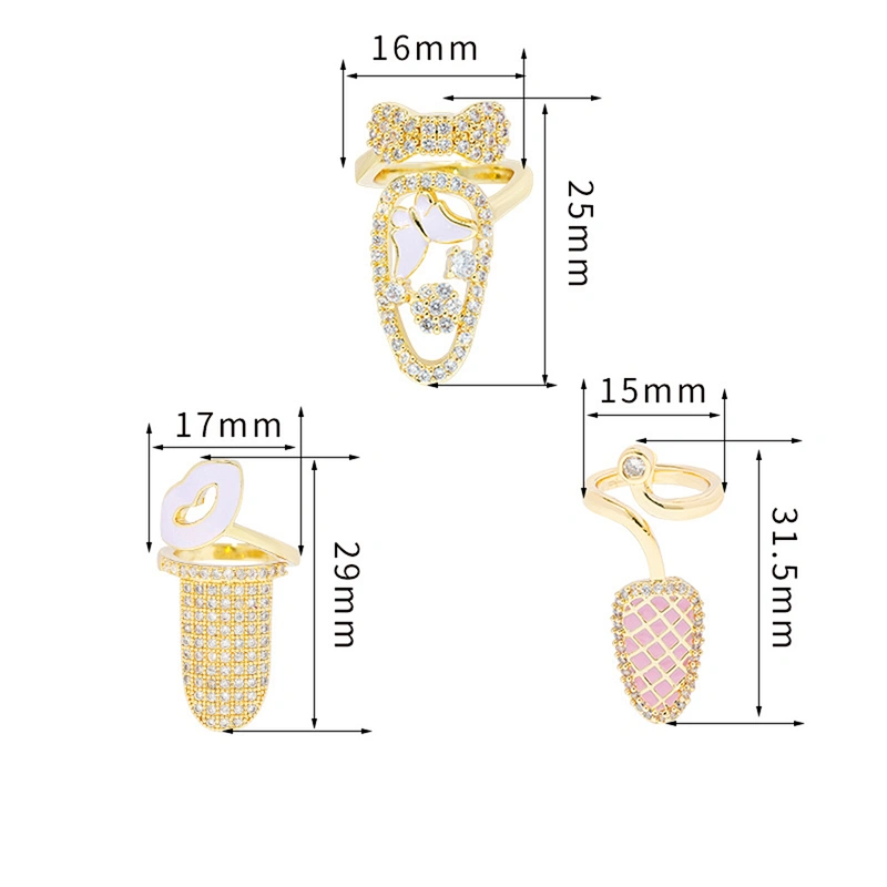 Trendy Style Nail shaped 18k Gold Plated Rings zirconia pave Rings Woman Men Gifts Jewelry CZ Nail Shape Rings