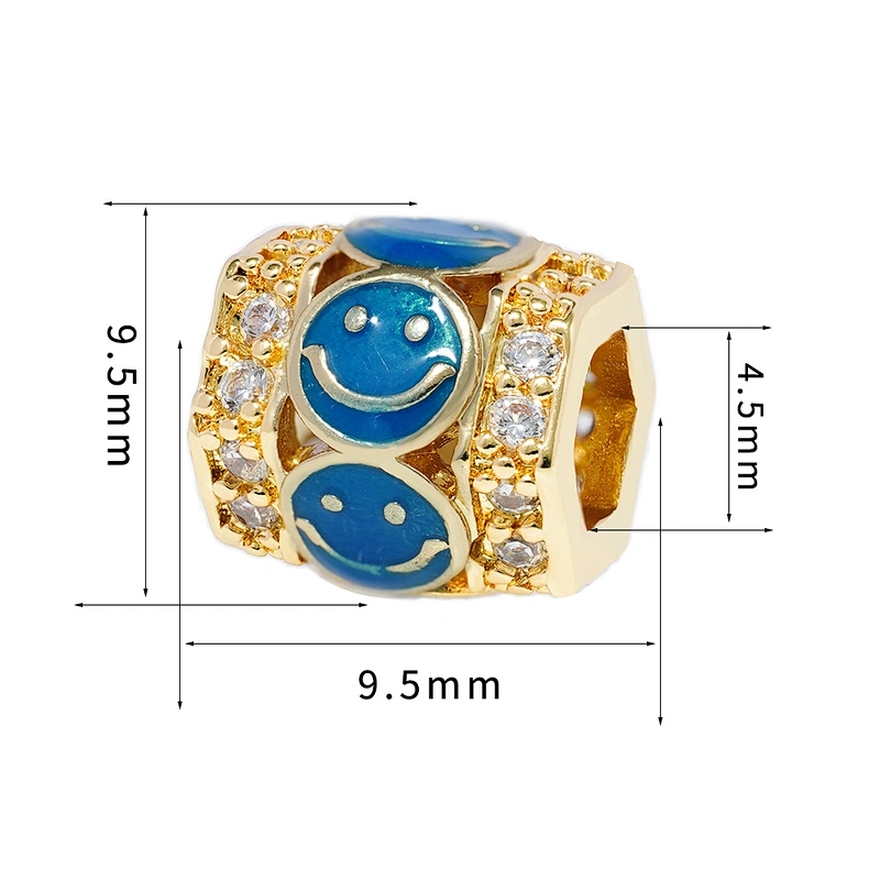 Fashion Design 9.5mm Smiling Face  Brass Zircon Beads Jewelry Making Gold Plated  Bracelet  DIY Cylindrical  Beads Epoxy Spacer