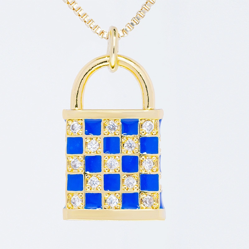 Beautiful Lock Pendants Bracelet Necklace Pendant Charms DIY Bracelet Making Jewelry CZ Checkered Lock Pendants Charms