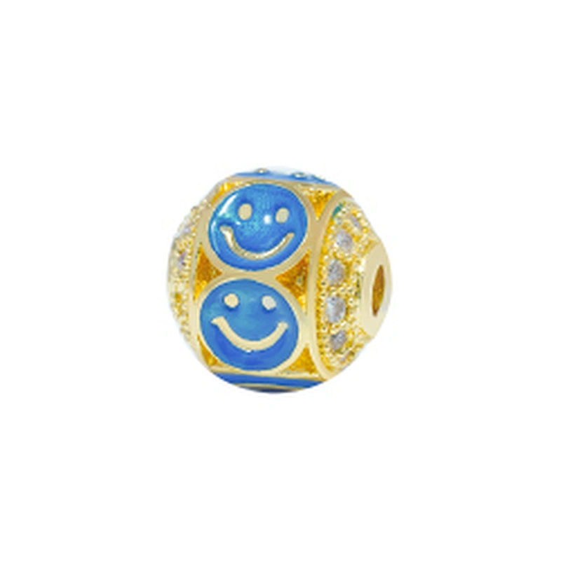 Fashion Design 10mm Smiling Face  Brass Zircon Beads Jewelry Making Gold Plated  Bracelet  DIY Round Beads Epoxy Spacer