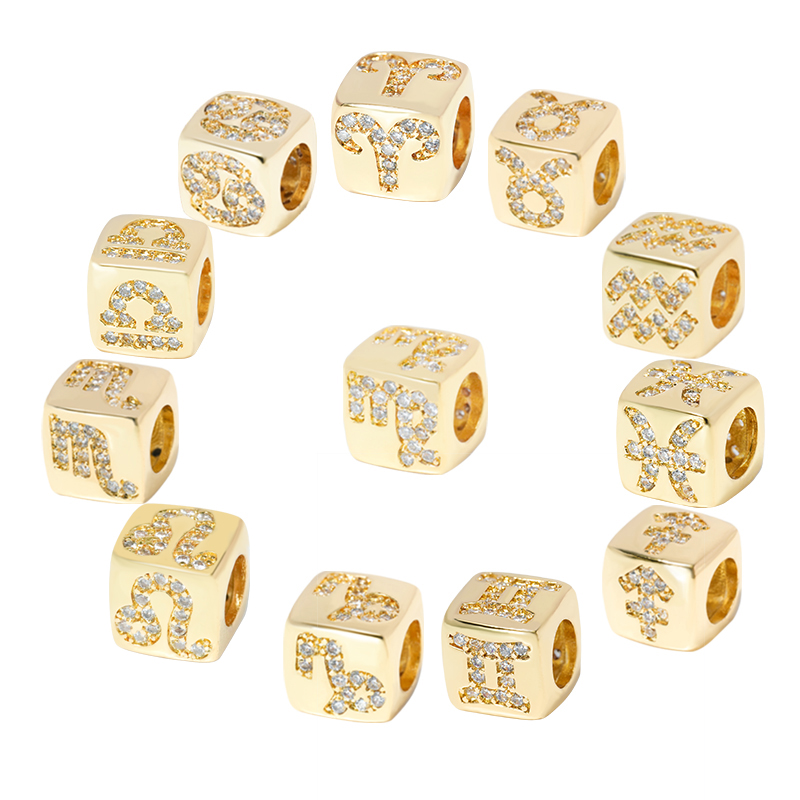 cz trendy twelve constelations micro pave charms for jewelry making charm for diy bracelet supplies for jewelry cz spacer bead