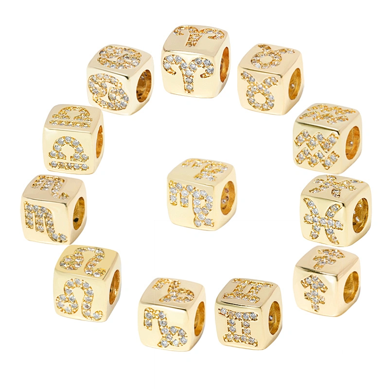 cz trendy twelve constelations micro pave charms for jewelry making charm for diy bracelet supplies for jewelry cz spacer bead