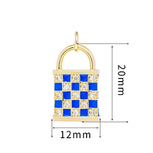 Beautiful Lock Pendants Bracelet Necklace Pendant Charms DIY Bracelet Making Jewelry CZ Checkered Lock Pendants Charms