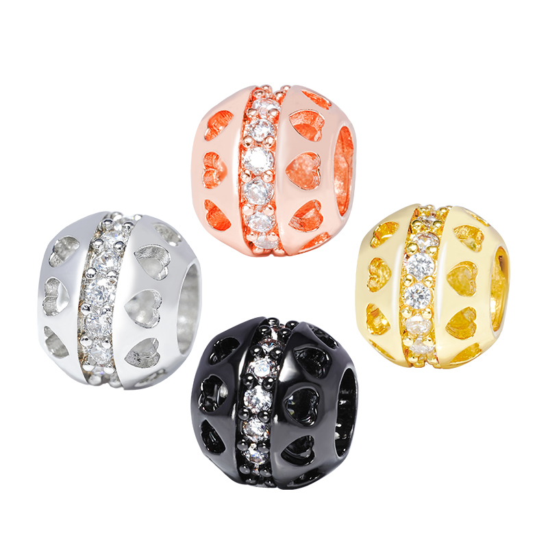 Hot sale Jewelry Making round shape Bracelet Necklace Beads DIY Jewelry Wholesale CZ Spacer Charms  beads with heart shape
