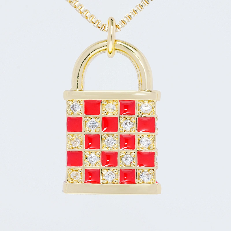 Beautiful Lock Pendants Bracelet Necklace Pendant Charms DIY Bracelet Making Jewelry CZ Checkered Lock Pendants Charms