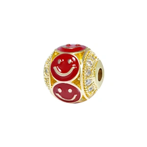Fashion Design 10mm Smiling Face  Brass Zircon Beads Jewelry Making Gold Plated  Bracelet  DIY Round Beads Epoxy Spacer
