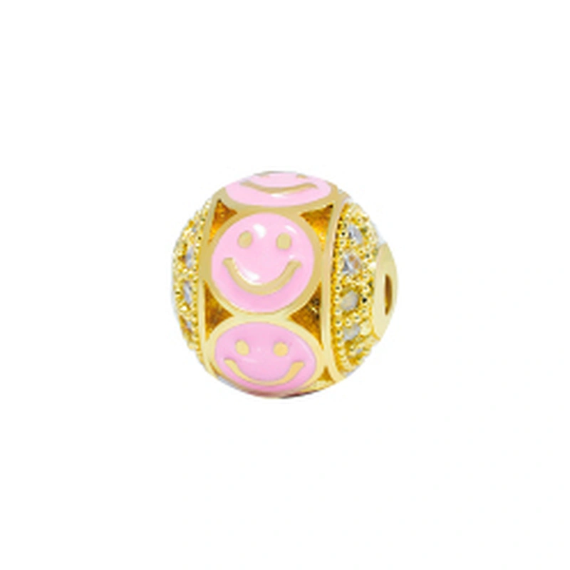 Fashion Design 10mm Smiling Face  Brass Zircon Beads Jewelry Making Gold Plated  Bracelet  DIY Round Beads Epoxy Spacer