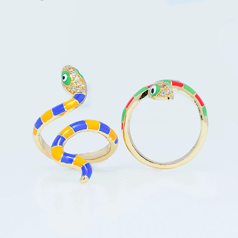 New Design Snake Shape 18k Gold Plated Rings Zirconia Pave Rings Woman Men Gifts Jewelry CZ Snakes Colorful Rings