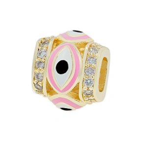 Fashion Design 9.5mm Eyes Brass Zircon Beads Jewelry Making Gold Plated  Bracelet  DIY Cylindrical  Beads Epoxy Spacer