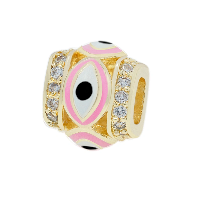 Fashion Design 9.5mm Eyes Brass Zircon Beads Jewelry Making Gold Plated  Bracelet  DIY Cylindrical  Beads Epoxy Spacer