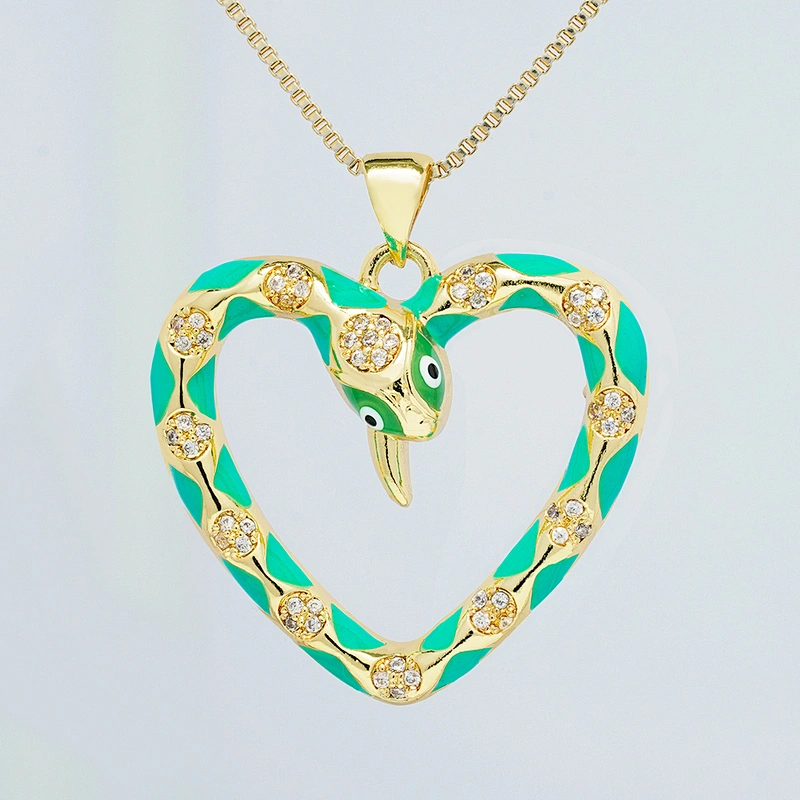 Fashion Style Heart Shaped Pendants Bracelet Necklace Pendant  DIY Bracelet Making Jewelry CZ Snake Heart Shape Pendant Charms