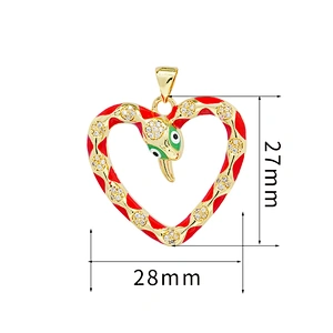 Fashion Style Heart Shaped Pendants Bracelet Necklace Pendant  DIY Bracelet Making Jewelry CZ Snake Heart Shape Pendant Charms