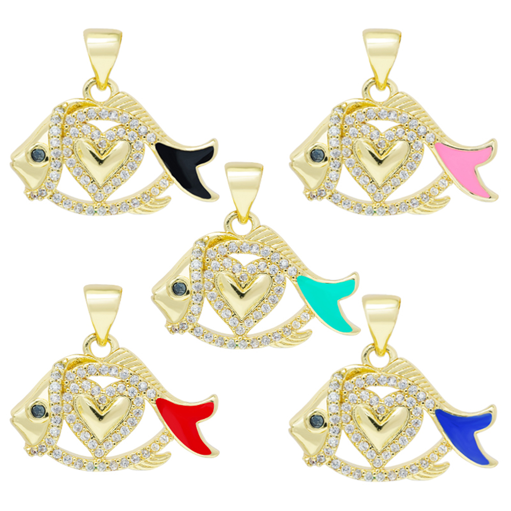 Beautiful  Heart-shaped Pendants Bracelet Necklace Pendant  DIY Bracelet Making Jewelry CZ Fish Heart-shaped Pendant Charms