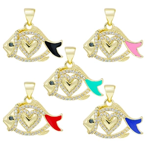 Beautiful  Heart-shaped Pendants Bracelet Necklace Pendant  DIY Bracelet Making Jewelry CZ Fish Heart-shaped Pendant Charms