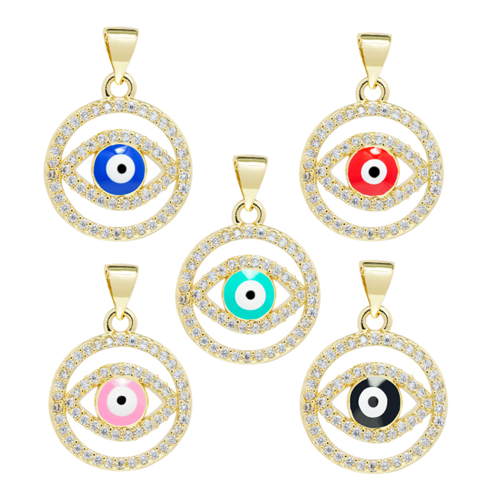 Fashion Round Shape  Pendants Bracelet Necklace Pendant Charms DIY Bracelet Making Jewelry CZ Eyes Pendants Charms