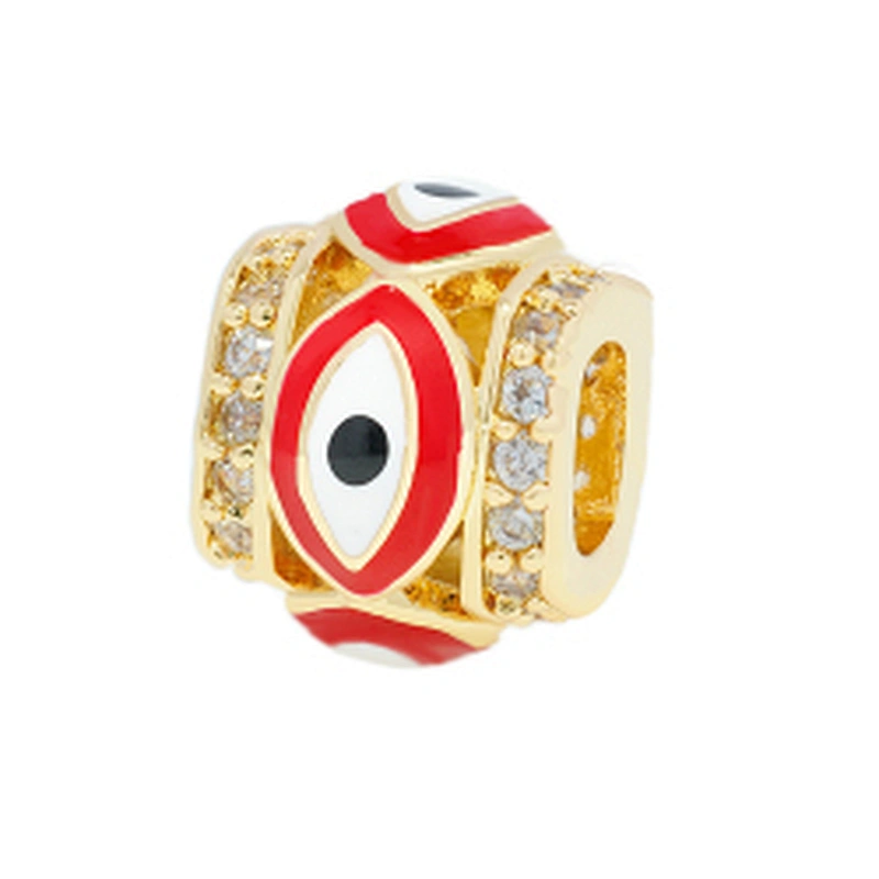 Fashion Design 9.5mm Eyes Brass Zircon Beads Jewelry Making Gold Plated  Bracelet  DIY Cylindrical  Beads Epoxy Spacer