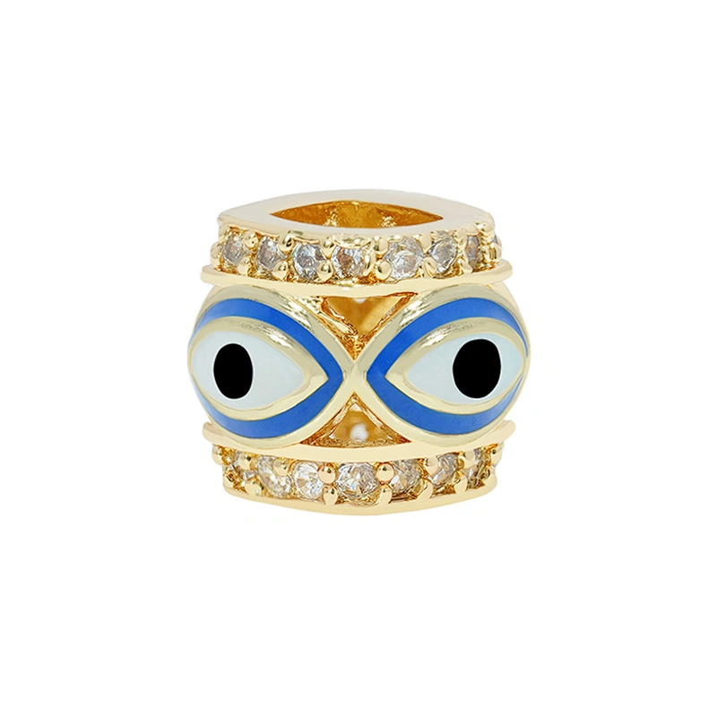 Fashion Design 9.5mm Eyes Brass Zircon Beads Jewelry Making Gold Plated  Bracelet  DIY Cylindrical  Beads Epoxy Spacer