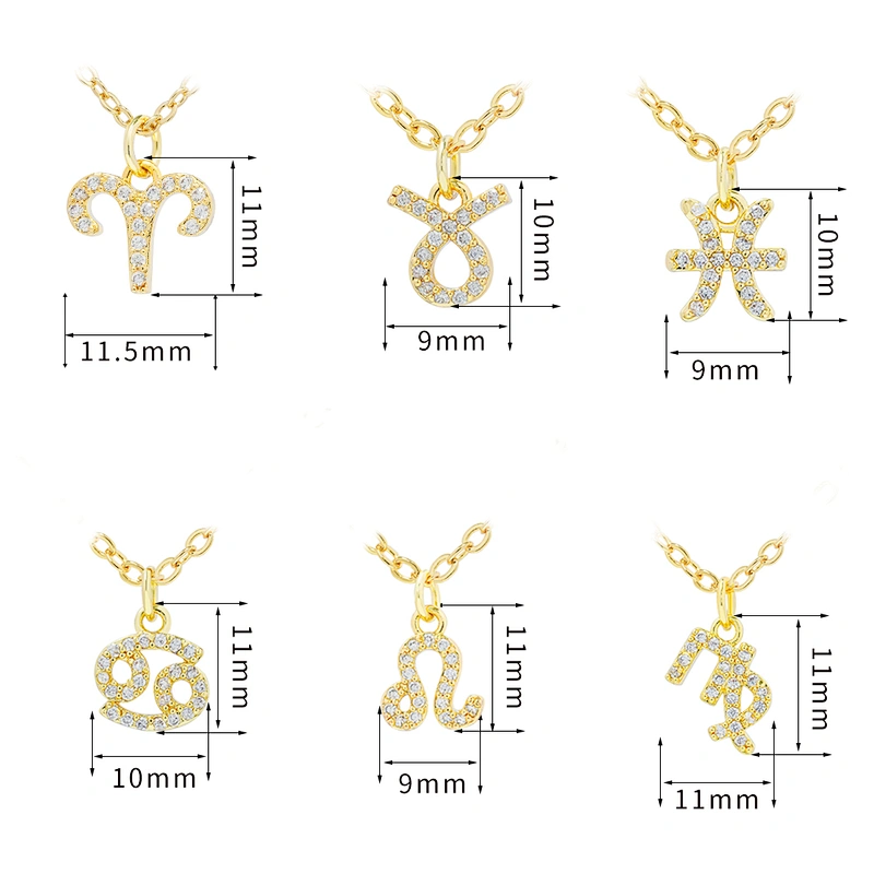 12 zircon constelations signs pendant necklace brass zircon constelation necklace customization cz constelation necklaces