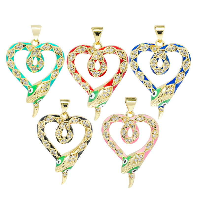 Beautiful  Heart-shaped Pendants Bracelet Necklace Pendant  DIY Bracelet Making Jewelry CZ Snake Heart-shaped Pendant Charms