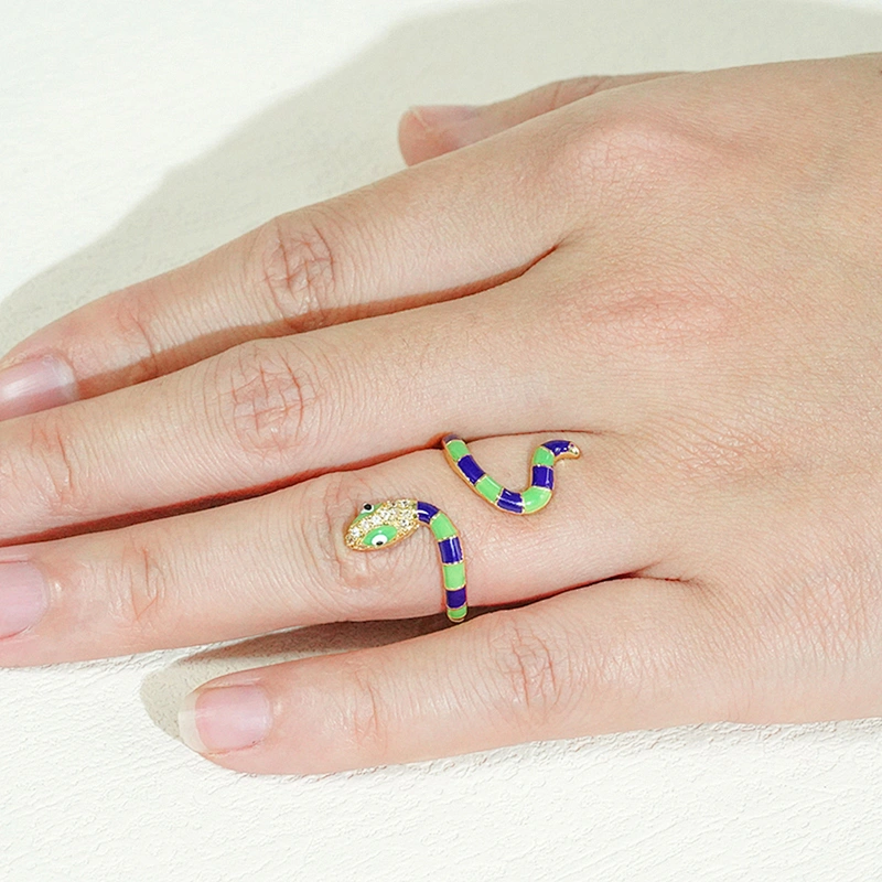 New Design Snake Shape 18k Gold Plated Rings Zirconia Pave Rings Woman Men Gifts Jewelry CZ Snakes Colorful Rings