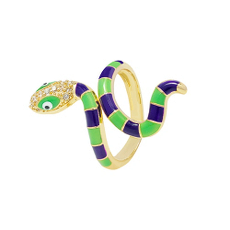 New Design Snake Shape 18k Gold Plated Rings Zirconia Pave Rings Woman Men Gifts Jewelry CZ Snakes Colorful Rings