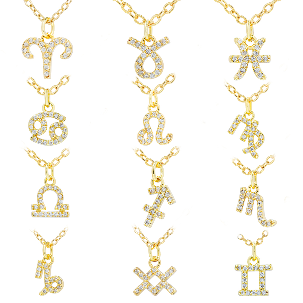 12 zircon constelations signs pendant necklace brass zircon constelation necklace customization cz constelation necklaces