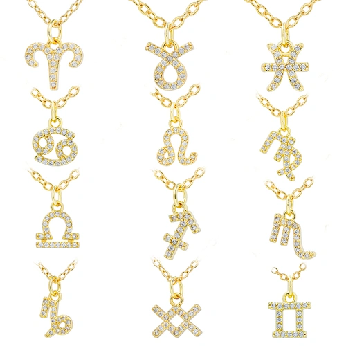 12 zircon constelations signs pendant necklace brass zircon constelation necklace customization cz constelation necklaces