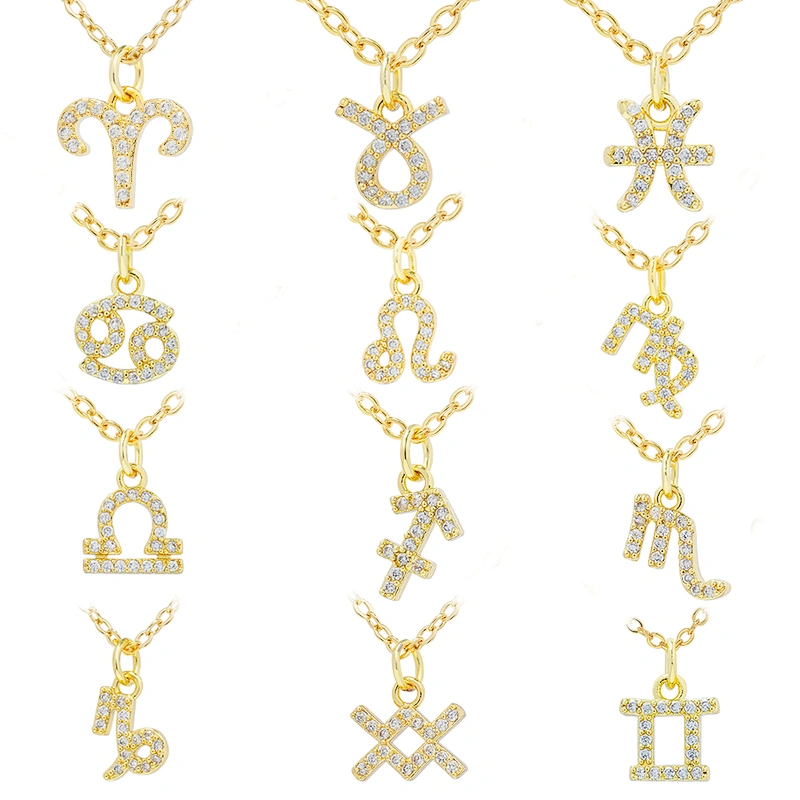 12 zircon constelations signs pendant necklace brass zircon constelation necklace customization cz constelation necklaces