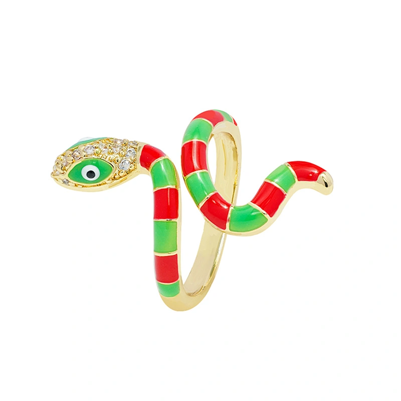 New Design Snake Shape 18k Gold Plated Rings Zirconia Pave Rings Woman Men Gifts Jewelry CZ Snakes Colorful Rings