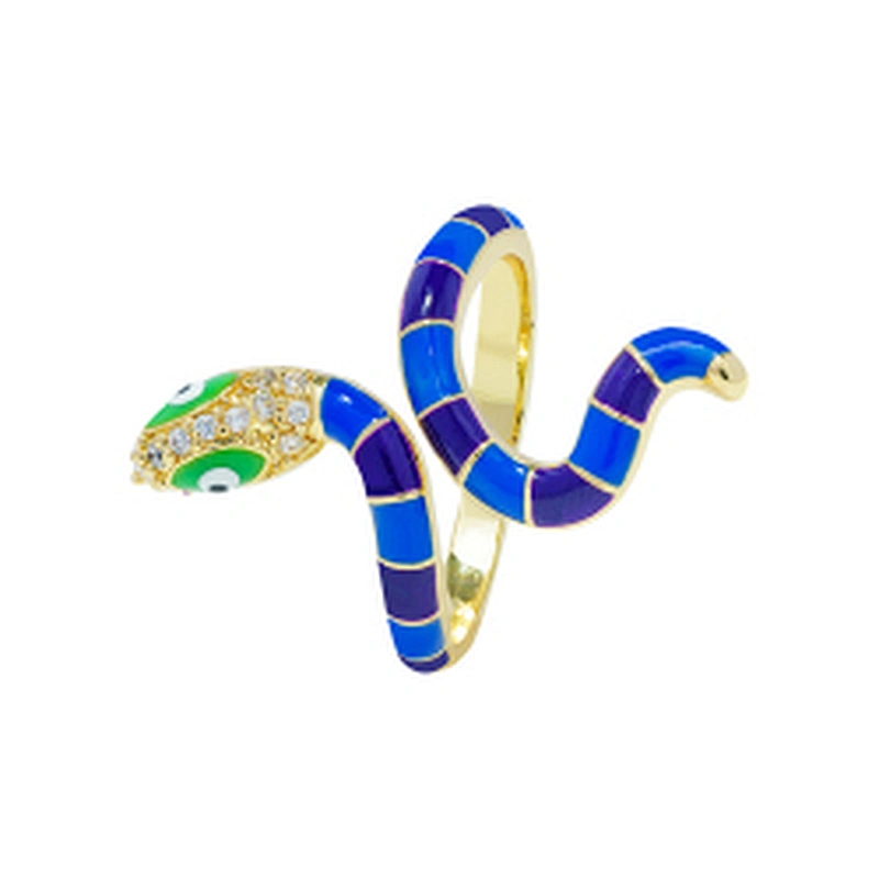 New Design Snake Shape 18k Gold Plated Rings Zirconia Pave Rings Woman Men Gifts Jewelry CZ Snakes Colorful Rings