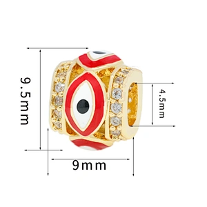 Fashion Design 9.5mm Eyes Brass Zircon Beads Jewelry Making Gold Plated  Bracelet  DIY Cylindrical  Beads Epoxy Spacer