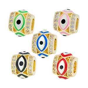 Fashion Design 9.5mm Eyes Brass Zircon Beads Jewelry Making Gold Plated  Bracelet  DIY Cylindrical  Beads Epoxy Spacer