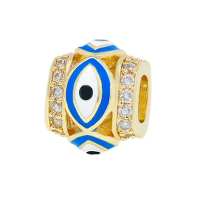 Fashion Design 9.5mm Eyes Brass Zircon Beads Jewelry Making Gold Plated  Bracelet  DIY Cylindrical  Beads Epoxy Spacer