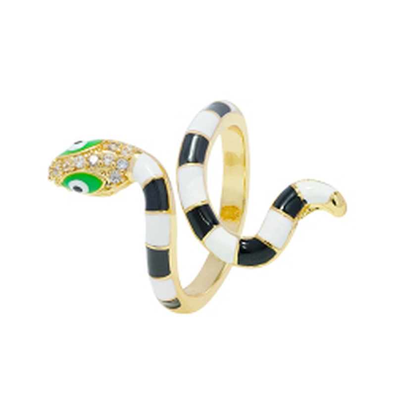 New Design Snake Shape 18k Gold Plated Rings Zirconia Pave Rings Woman Men Gifts Jewelry CZ Snakes Colorful Rings