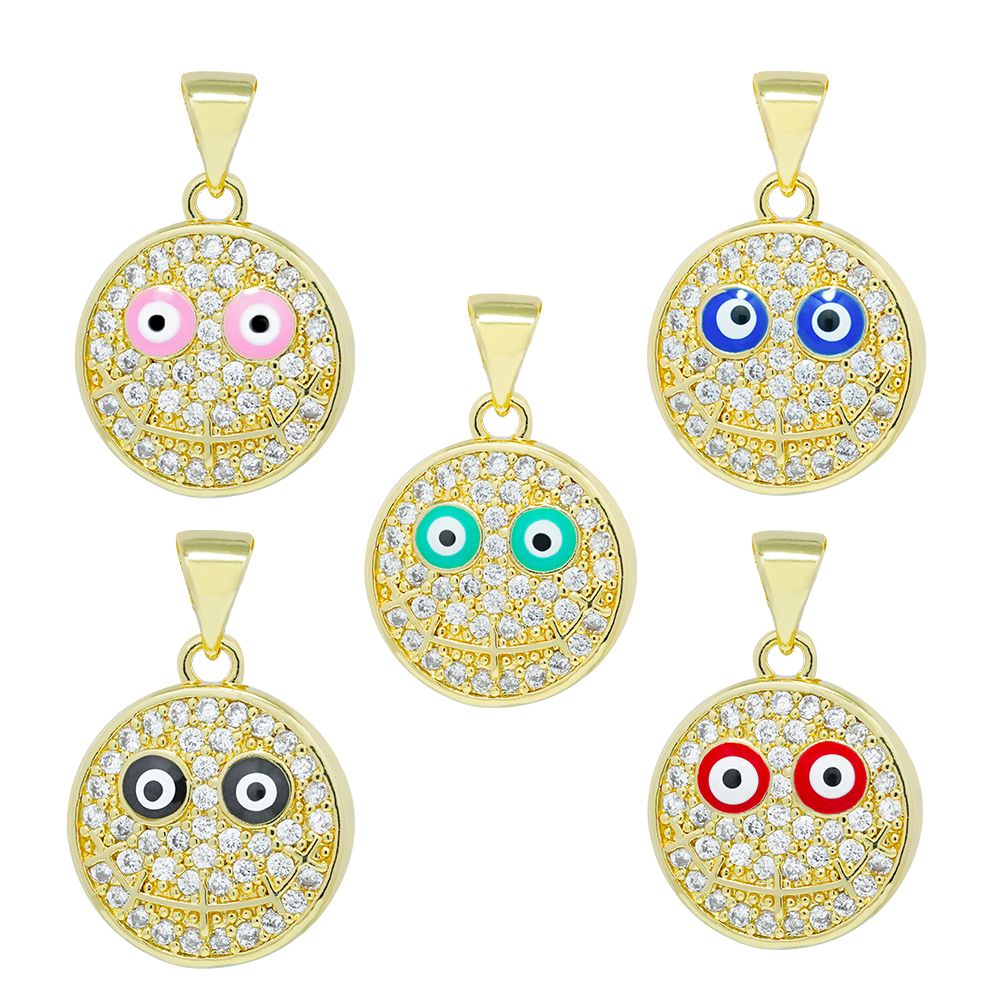 Beautiful Round Shape  Pendants Necklace Pendant Charms DIY Bracelet Making Jewelry CZ Smiling Face Pendants Charms