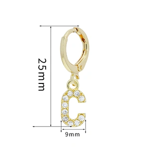Factory  Direct 18k gold plated  Alphabet Earrings Jewelry Wholesale  26 Initial Letters Cubic Zirconia  Jewelry Women