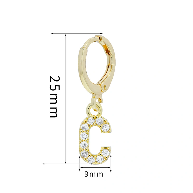Factory  Direct 18k gold plated  Alphabet Earrings Jewelry Wholesale  26 Initial Letters Cubic Zirconia  Jewelry Women