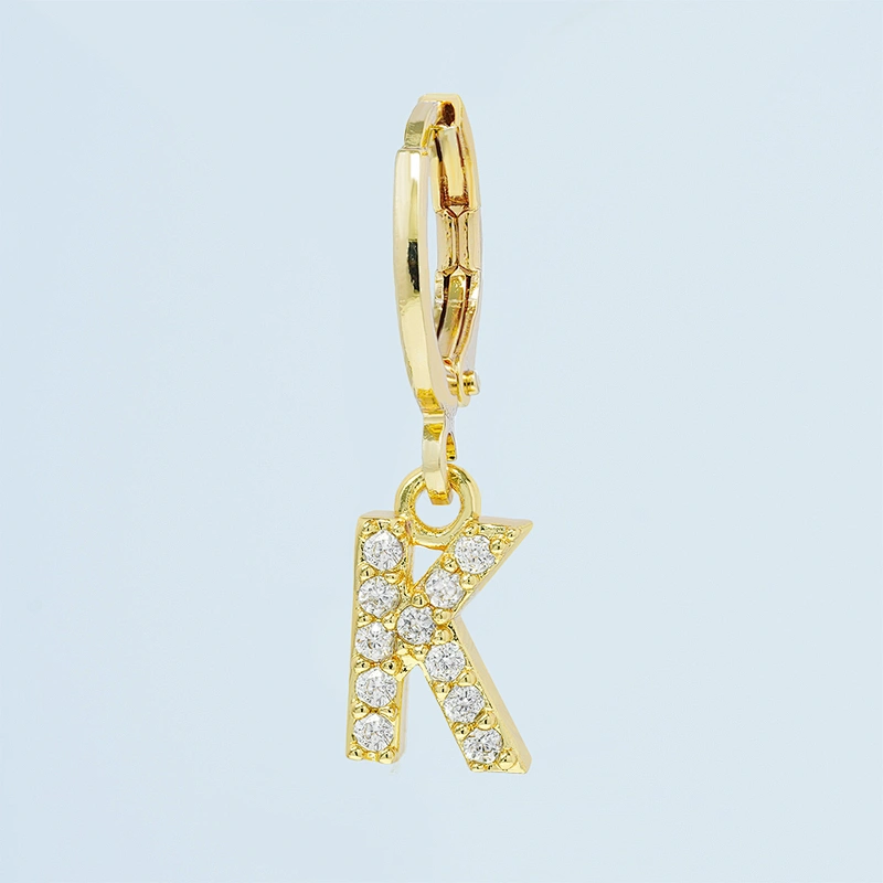 Factory  Direct 18k gold plated  Alphabet Earrings Jewelry Wholesale  26 Initial Letters Cubic Zirconia  Jewelry Women