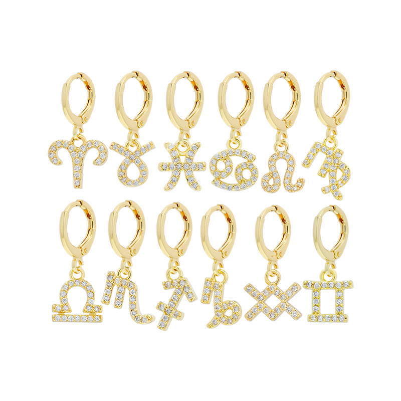 zodiac constelation earrings cubic zirconia wholesale 2022 new arrivals zirconia earrings diamond hoop earrings trendy cz jewels