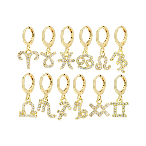 zodiac constelation earrings cubic zirconia wholesale 2022 new arrivals zirconia earrings diamond hoop earrings trendy cz jewels