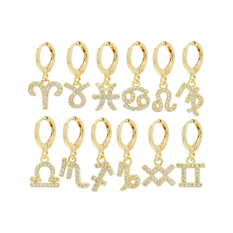 zodiac constelation earrings cubic zirconia wholesale 2022 new arrivals zirconia earrings diamond hoop earrings trendy cz jewels